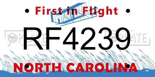 RF4239 North Carolina License Plate