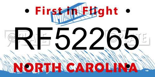 RF52265 North Carolina License Plate