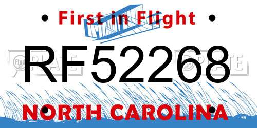 RF52268 North Carolina License Plate