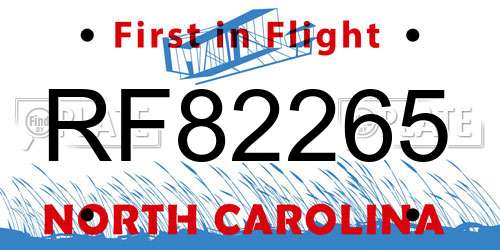 RF82265 North Carolina License Plate