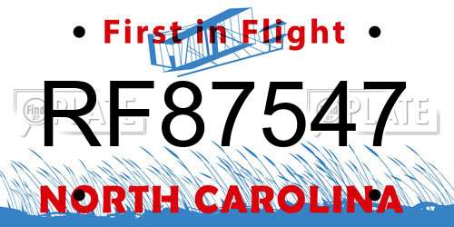 RF87547 North Carolina License Plate