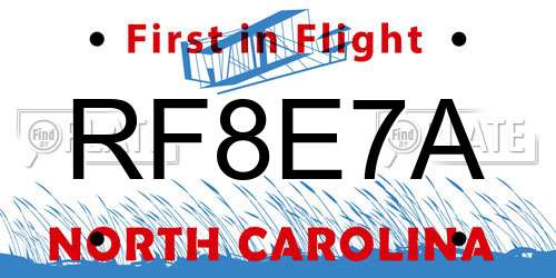 RF8E7A North Carolina License Plate