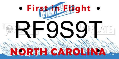 RF9S9T North Carolina License Plate