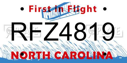 RFZ4819 North Carolina License Plate
