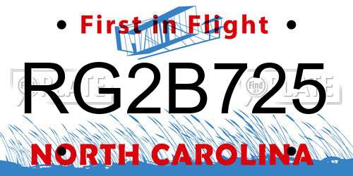 RG2B725 North Carolina License Plate