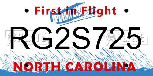 RG2S725 North Carolina License Plate