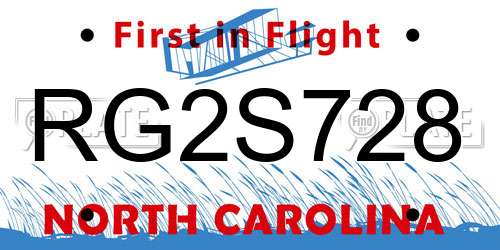 RG2S728 North Carolina License Plate