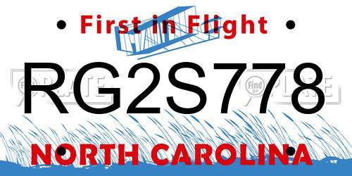 RG2S778 North Carolina License Plate