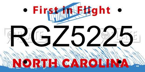 RGZ5225 North Carolina License Plate