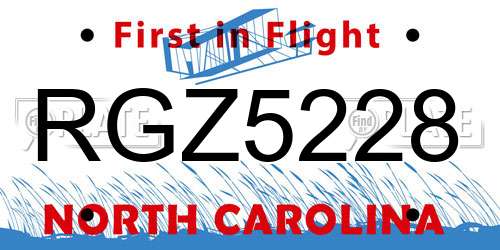 RGZ5228 North Carolina License Plate