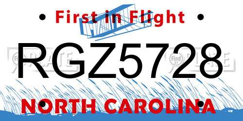 RGZ5728 North Carolina License Plate