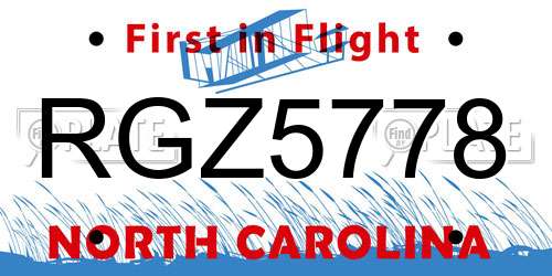 RGZ5778 North Carolina License Plate