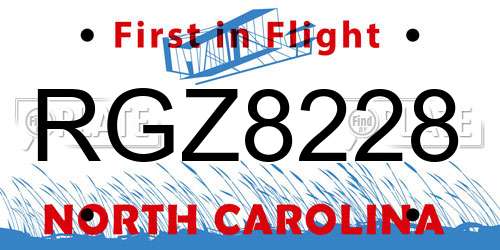 RGZ8228 North Carolina License Plate