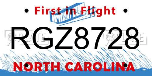 RGZ8728 North Carolina License Plate