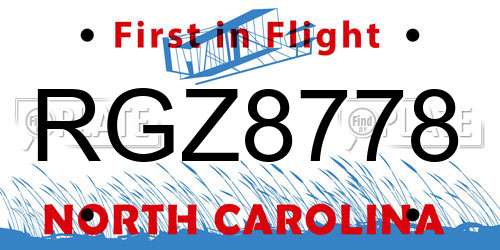 RGZ8778 North Carolina License Plate