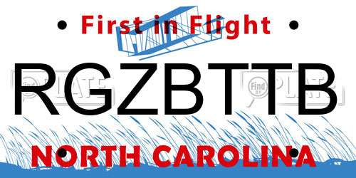 RGZBTTB North Carolina License Plate