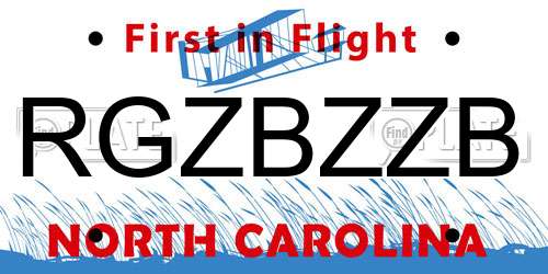 RGZBZZB North Carolina License Plate
