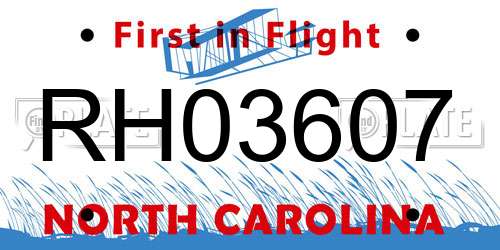 RH03607 North Carolina License Plate
