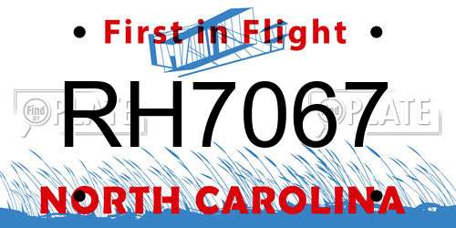 RH7067 North Carolina License Plate