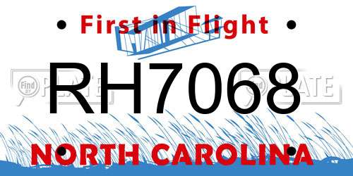 RH7068 North Carolina License Plate