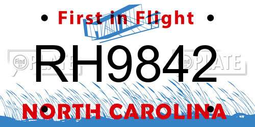 RH9842 North Carolina License Plate