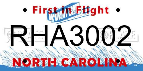 RHA3002 North Carolina License Plate