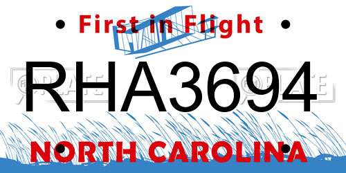 RHA3694 North Carolina License Plate
