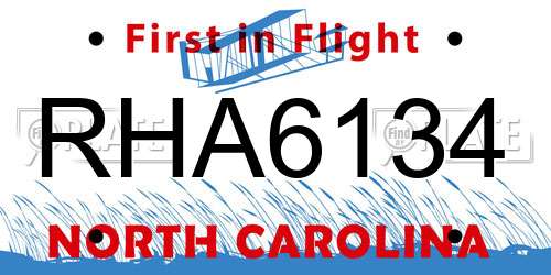 RHA6134 North Carolina License Plate