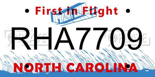 RHA7709 North Carolina License Plate