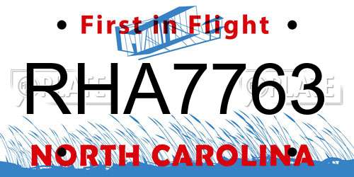 RHA7763 North Carolina License Plate