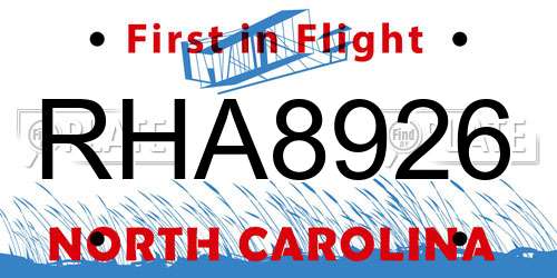 RHA8926 North Carolina License Plate