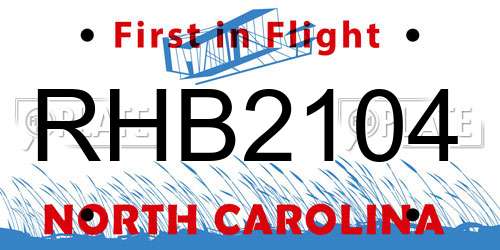 RHB2104 North Carolina License Plate