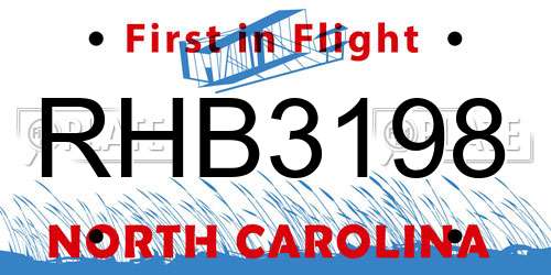 RHB3198 North Carolina License Plate