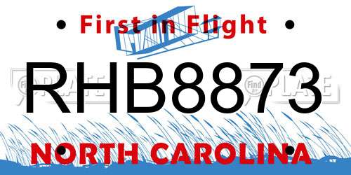 RHB8873 North Carolina License Plate
