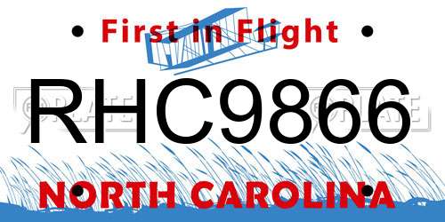 RHC9866 North Carolina License Plate