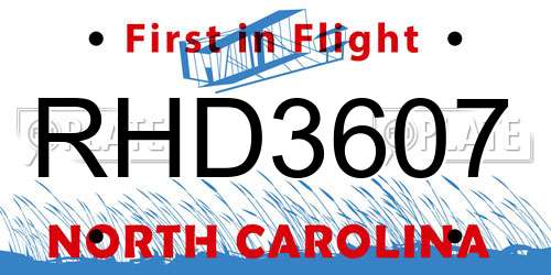 RHD3607 North Carolina License Plate