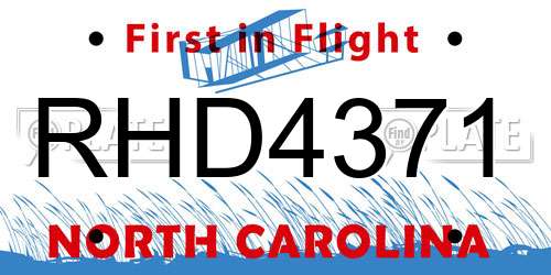 RHD4371 North Carolina License Plate