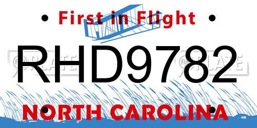 RHD9782 North Carolina License Plate
