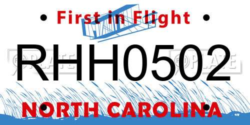 RHH0502 North Carolina License Plate