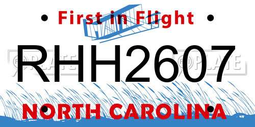 RHH2607 North Carolina License Plate