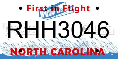 RHH3046 North Carolina License Plate