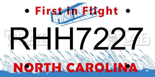 RHH7227 North Carolina License Plate
