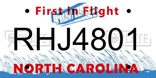 RHJ4801 North Carolina License Plate