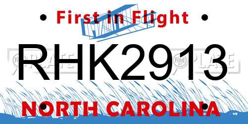 RHK2913 North Carolina License Plate
