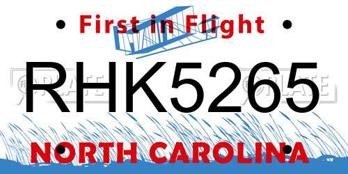 RHK5265 North Carolina License Plate
