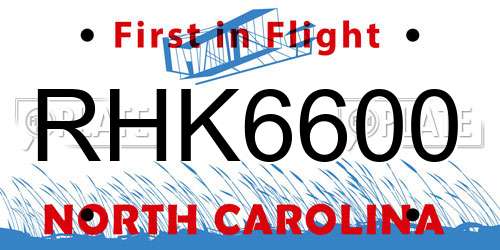 RHK6600 North Carolina License Plate