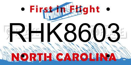 RHK8603 North Carolina License Plate