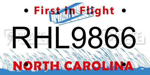 RHL9866 North Carolina License Plate