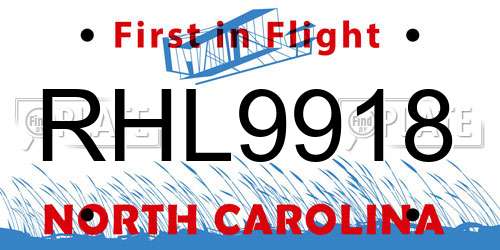 RHL9918 North Carolina License Plate
