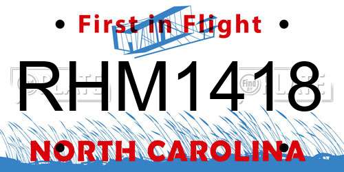 RHM1418 North Carolina License Plate